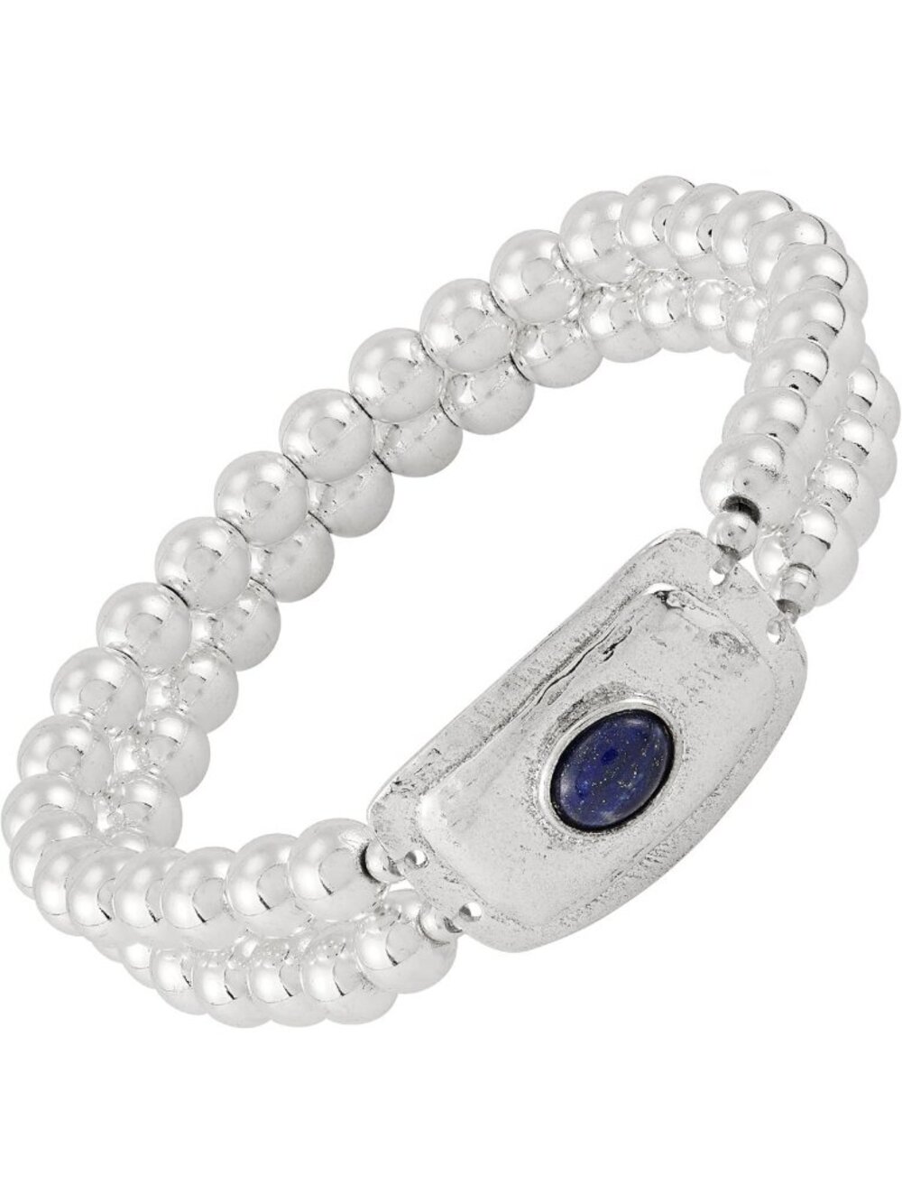 Celestial Bloom Sterling Silver Stretch Bracelet with Blue Lapis & Hematite, 7.5